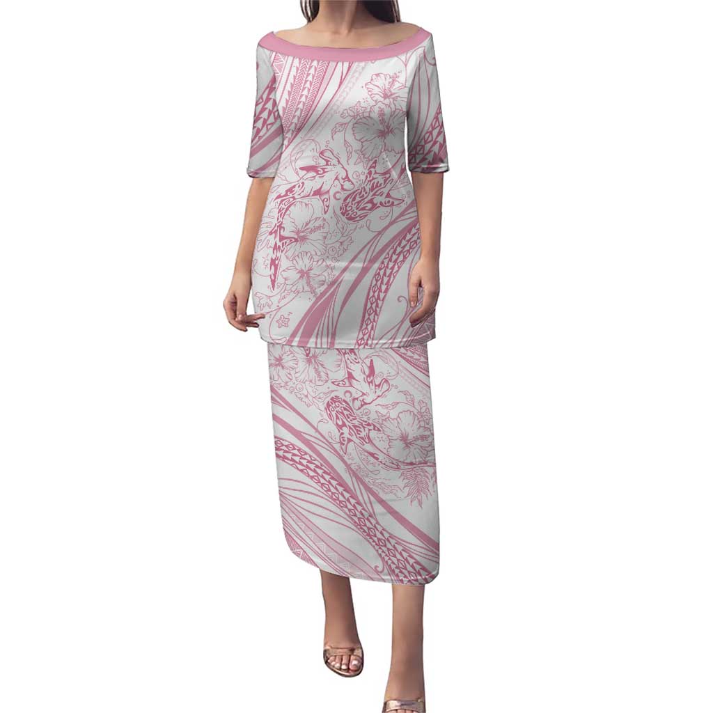 Sharks Couple Dreamy Polynesians Floral Sea Puletasi Pink LT7 Long Dress Pink - Polynesian Pride