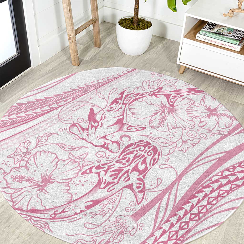 Sharks Couple Dreamy Polynesians Floral Sea Round Carpet Pink LT7 Pink - Polynesian Pride