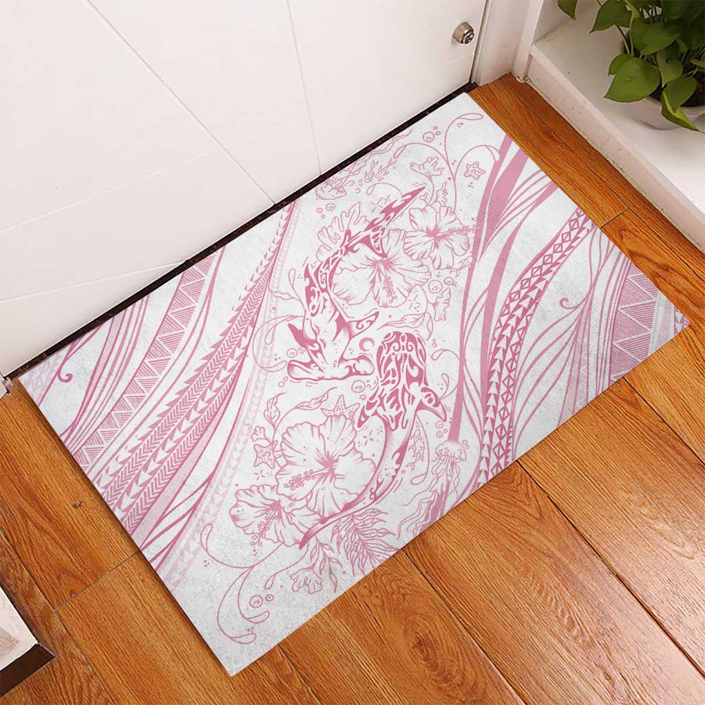 Sharks Couple Dreamy Polynesians Floral Sea Rubber Doormat Pink LT7 - Polynesian Pride