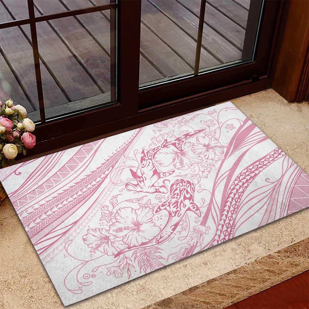 Sharks Couple Dreamy Polynesians Floral Sea Rubber Doormat Pink LT7 - Polynesian Pride