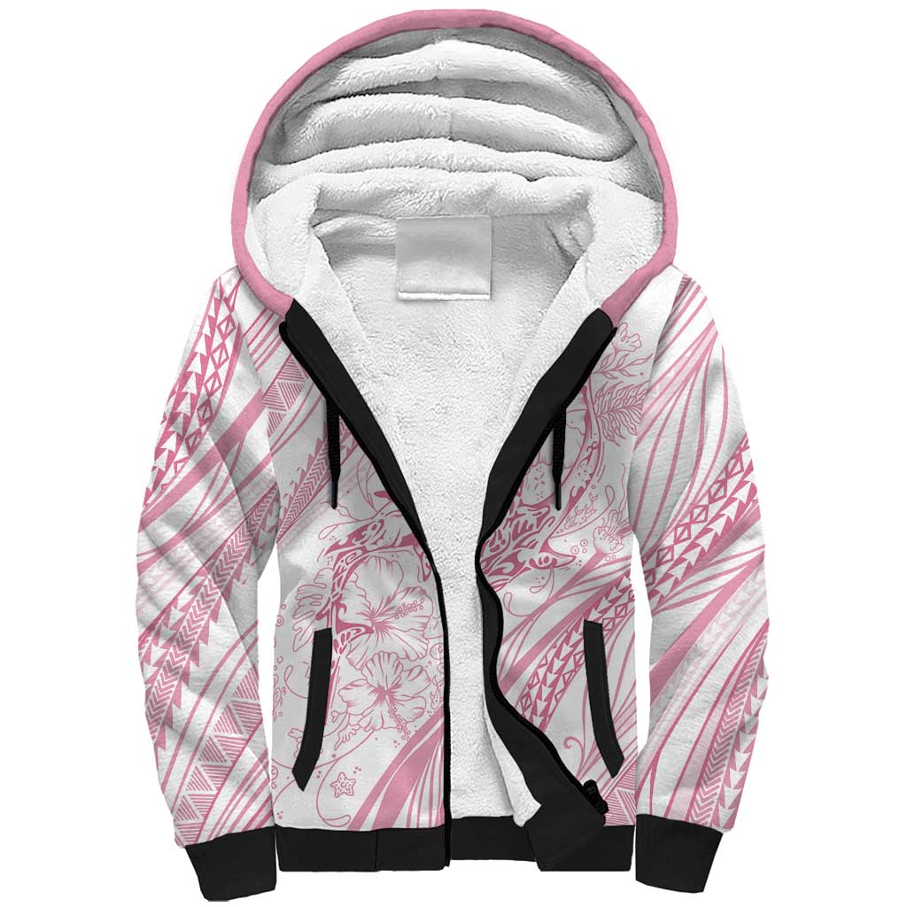 Sharks Couple Dreamy Polynesians Floral Sea Sherpa Hoodie Pink - Polynesian Pride