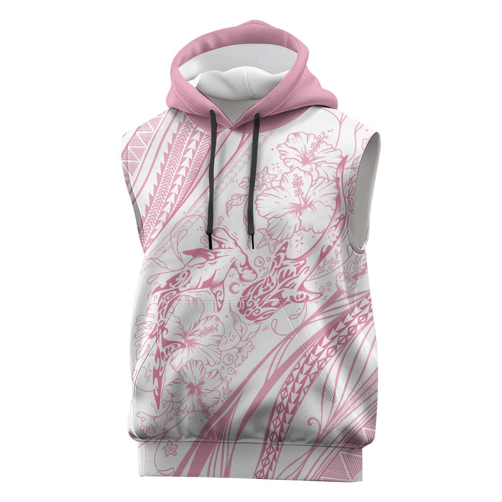 Sharks Couple Dreamy Polynesians Floral Sea Sleeveless Hoodie Pink LT7 Pink - Polynesian Pride