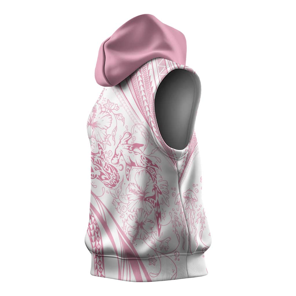 Sharks Couple Dreamy Polynesians Floral Sea Sleeveless Hoodie Pink LT7 - Polynesian Pride