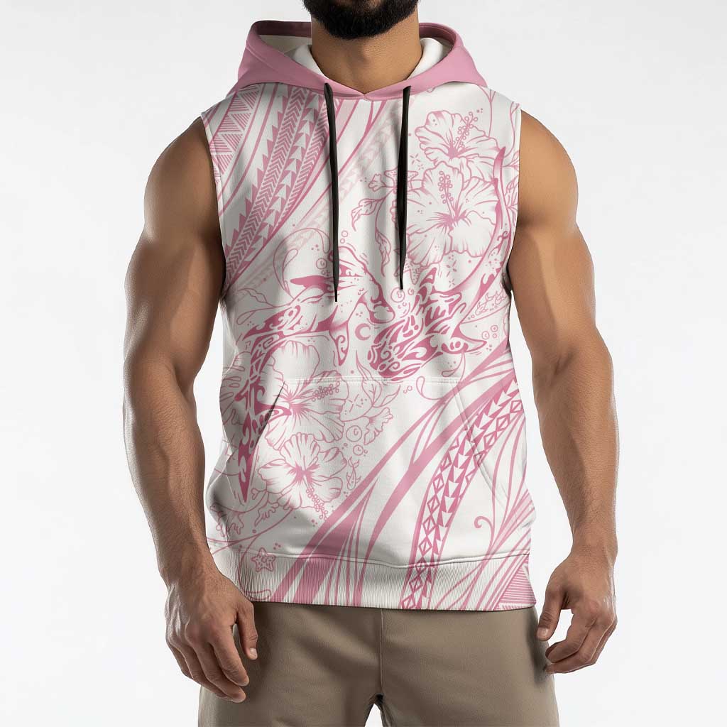 Sharks Couple Dreamy Polynesians Floral Sea Sleeveless Hoodie Pink LT7 - Polynesian Pride