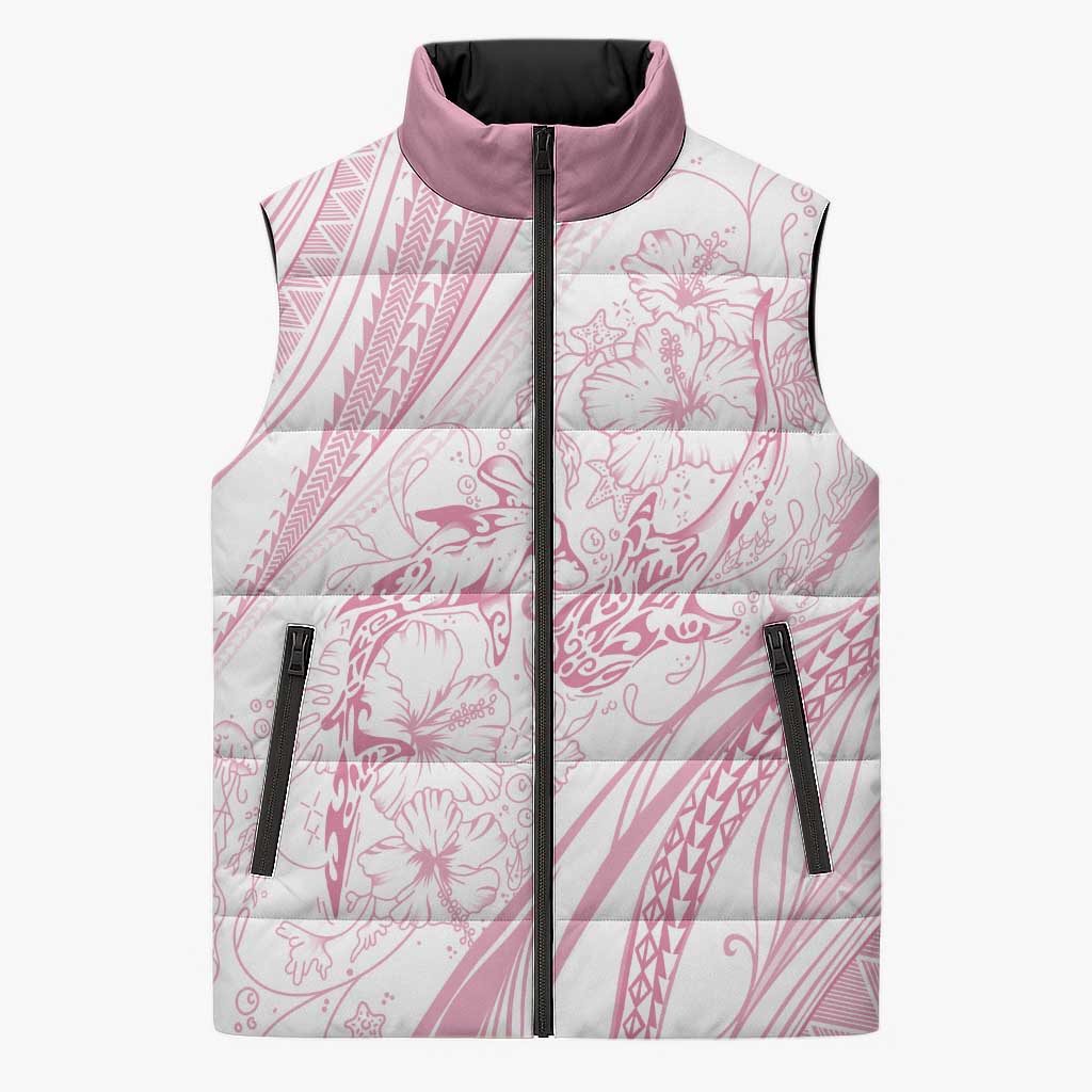 Sharks Couple Dreamy Polynesians Floral Sea Sleeveless Puffer Jacket Pink LT7 Unisex Pink - Polynesian Pride