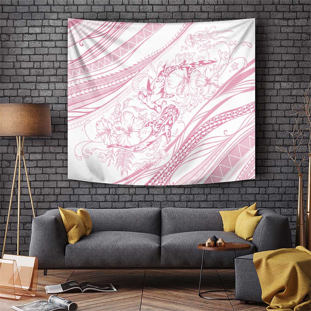 Sharks Couple Dreamy Polynesians Floral Sea Tapestry Pink LT7 Pink - Polynesian Pride