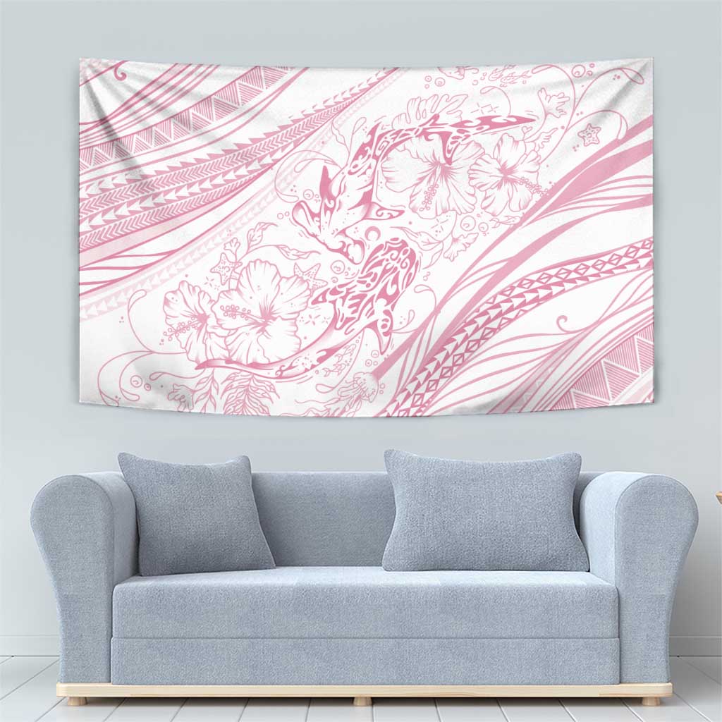 Sharks Couple Dreamy Polynesians Floral Sea Tapestry Pink LT7 - Polynesian Pride
