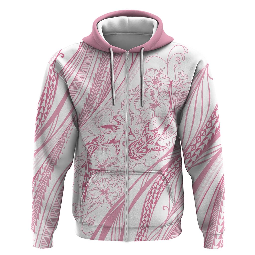 Sharks Couple Dreamy Polynesians Floral Sea Zip Hoodie Pink LT7 Zip Hoodie Pink - Polynesian Pride