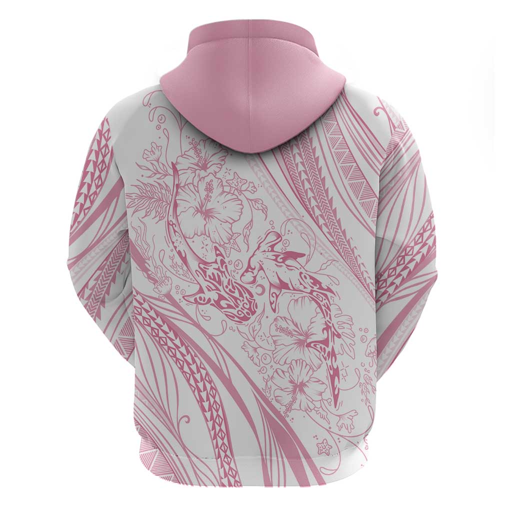 Sharks Couple Dreamy Polynesians Floral Sea Zip Hoodie Pink LT7 - Polynesian Pride