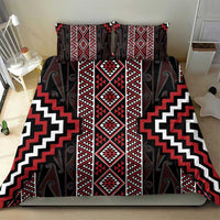 Red Tukutuku Pattern Aotearoa Bedding Set Niho Taniwha and Puhoro Motifs