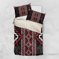Red Tukutuku Pattern Aotearoa Bedding Set Niho Taniwha and Puhoro Motifs