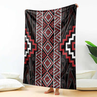 Red Tukutuku Pattern Aotearoa Blanket Niho Taniwha and Puhoro Motifs