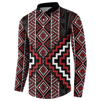 Red Tukutuku Pattern Aotearoa Button Sweatshirt Niho Taniwha and Puhoro Motifs