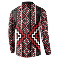 Red Tukutuku Pattern Aotearoa Button Sweatshirt Niho Taniwha and Puhoro Motifs