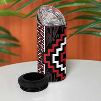 Red Tukutuku Pattern Aotearoa 4 in 1 Can Cooler Tumbler Niho Taniwha and Puhoro Motifs