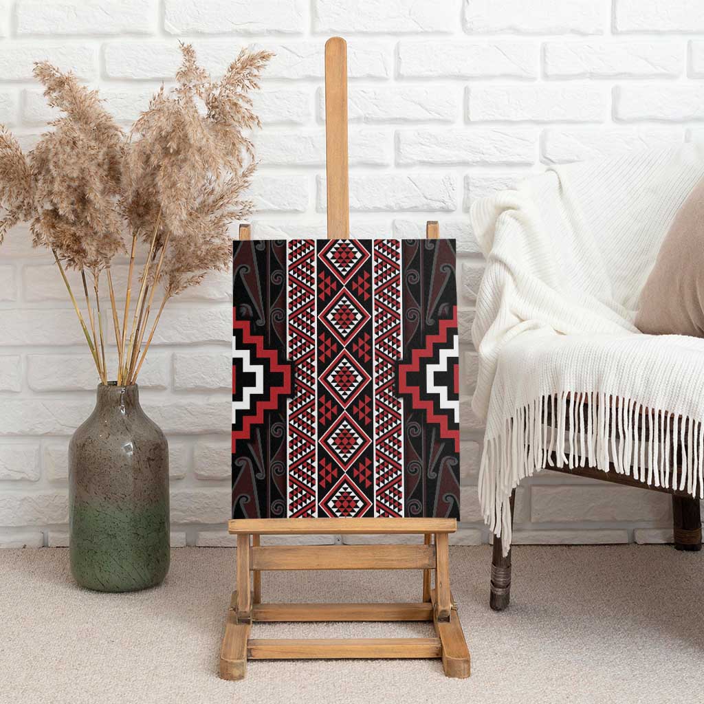 Red Tukutuku Pattern Aotearoa Canvas Wall Art Niho Taniwha and Puhoro Motifs