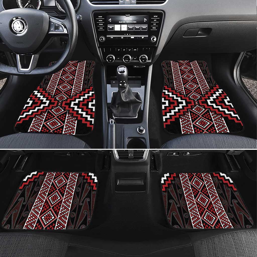 Red Tukutuku Pattern Aotearoa Car Mats Niho Taniwha and Puhoro Motifs