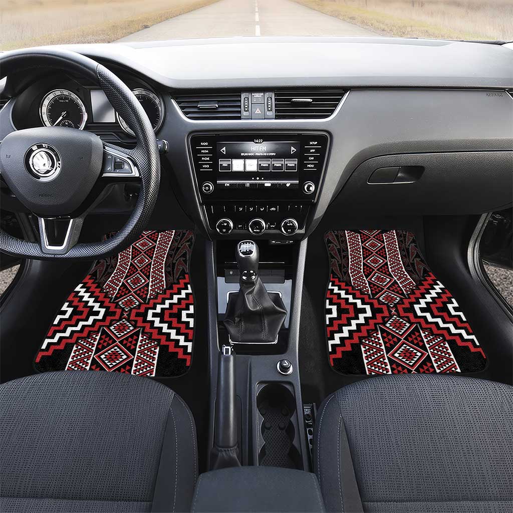 Red Tukutuku Pattern Aotearoa Car Mats Niho Taniwha and Puhoro Motifs