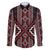 Red Tukutuku Pattern Aotearoa Family Matching Off The Shoulder Long Sleeve Dress and Hawaiian Shirt Niho Taniwha and Puhoro Motifs