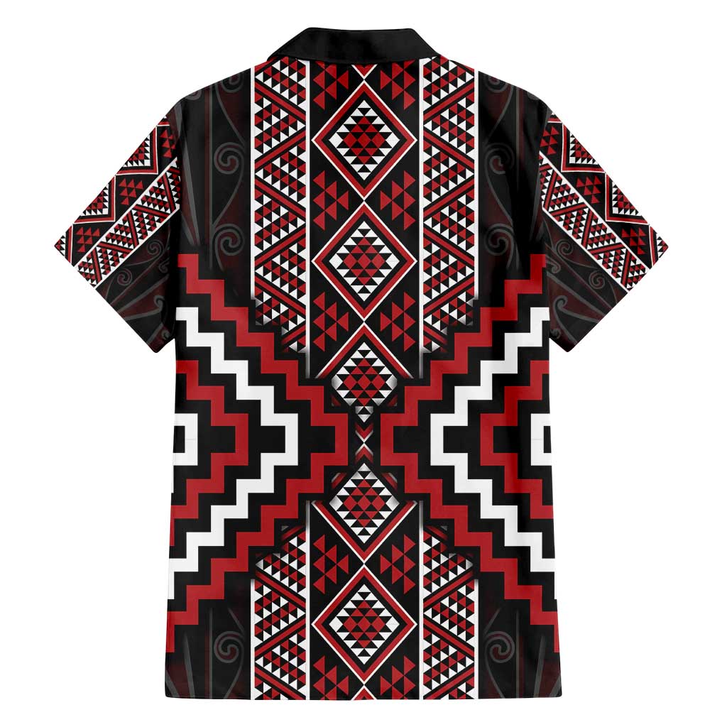 Red Tukutuku Pattern Aotearoa Family Matching Off Shoulder Maxi Dress and Hawaiian Shirt Niho Taniwha and Puhoro Motifs LT7 - Polynesian Pride