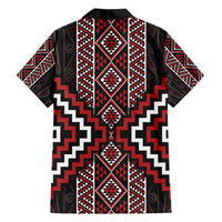 Red Tukutuku Pattern Aotearoa Family Matching Off Shoulder Maxi Dress and Hawaiian Shirt Niho Taniwha and Puhoro Motifs LT7 - Polynesian Pride