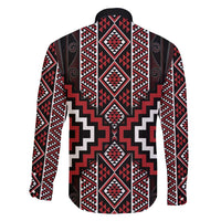 Red Tukutuku Pattern Aotearoa Family Matching Off Shoulder Maxi Dress and Hawaiian Shirt Niho Taniwha and Puhoro Motifs LT7 - Polynesian Pride