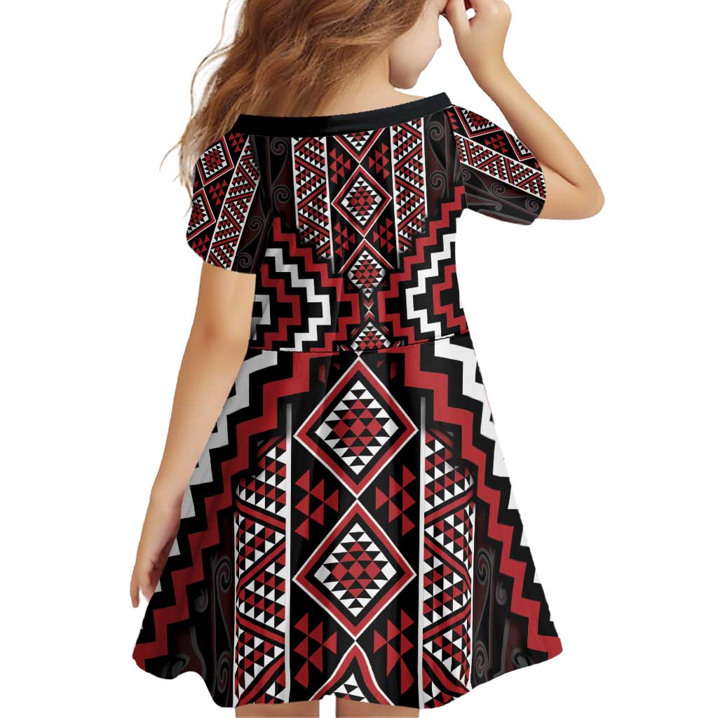 Red Tukutuku Pattern Aotearoa Family Matching Puletasi and Hawaiian Shirt Niho Taniwha and Puhoro Motifs LT7 - Polynesian Pride