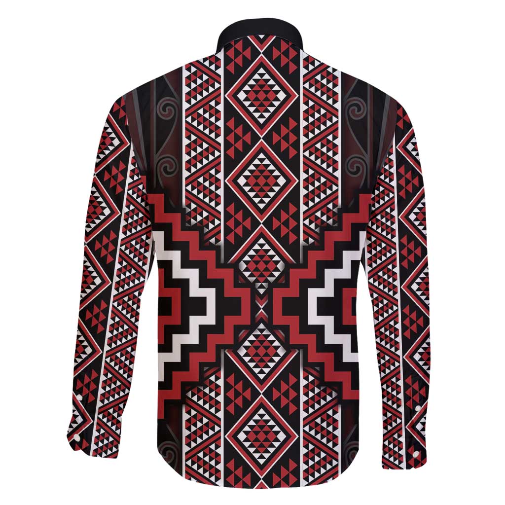 Red Tukutuku Pattern Aotearoa Family Matching Puletasi and Hawaiian Shirt Niho Taniwha and Puhoro Motifs LT7 - Polynesian Pride