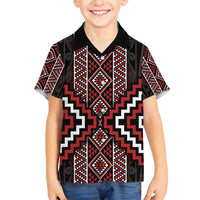 Red Tukutuku Pattern Aotearoa Hawaiian Shirt Niho Taniwha and Puhoro Motifs