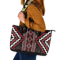 Red Tukutuku Pattern Aotearoa Leather Tote Bag Niho Taniwha and Puhoro Motifs LT7 Red - Polynesian Pride