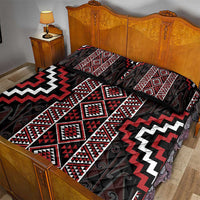 Red Tukutuku Pattern Aotearoa Quilt Bed Set Niho Taniwha and Puhoro Motifs