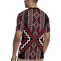 Red Tukutuku Pattern Aotearoa Rugby Jersey Niho Taniwha and Puhoro Motifs
