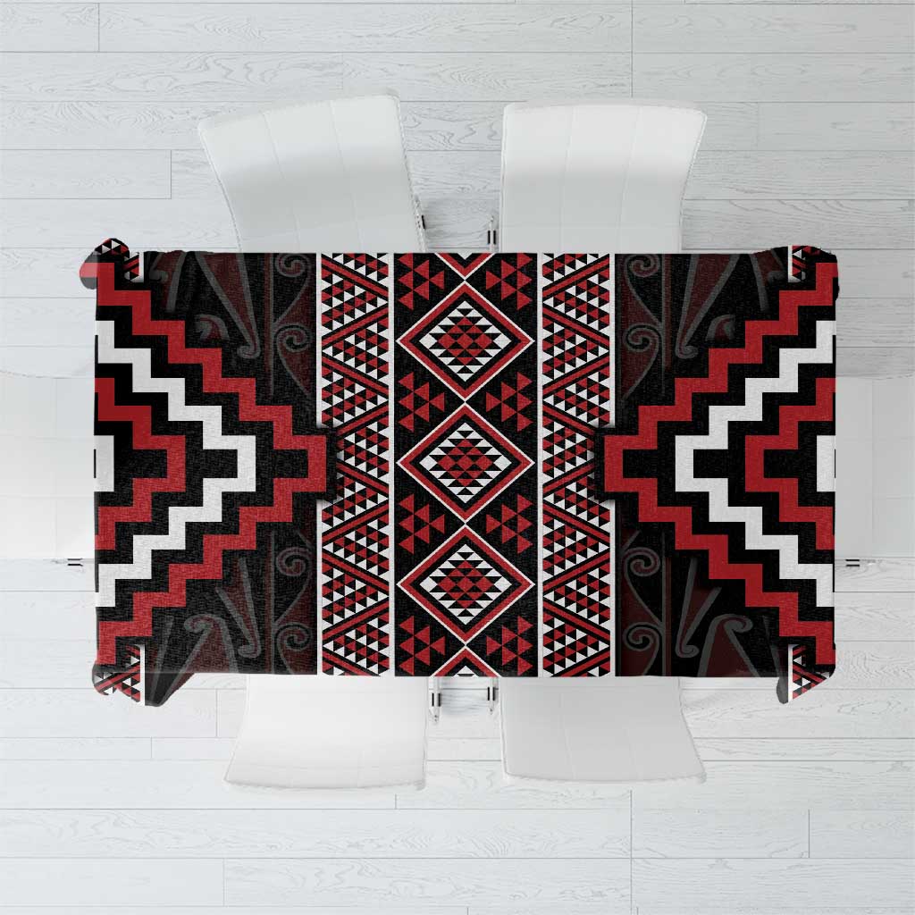 Red Tukutuku Pattern Aotearoa Tablecloth Niho Taniwha and Puhoro Motifs LT7 Red - Polynesian Pride