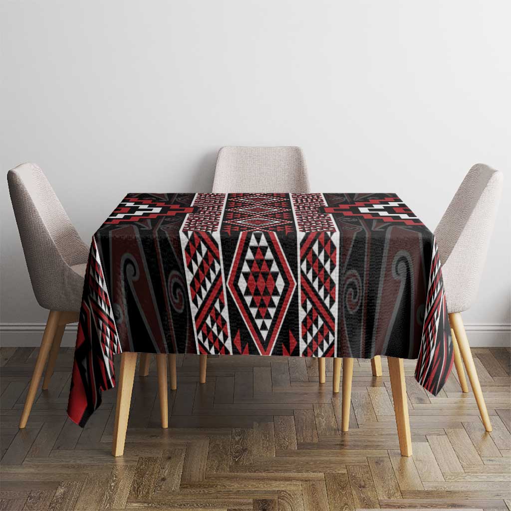 Red Tukutuku Pattern Aotearoa Tablecloth Niho Taniwha and Puhoro Motifs LT7 - Polynesian Pride