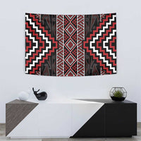 Red Tukutuku Pattern Aotearoa Tapestry Niho Taniwha and Puhoro Motifs