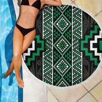 Jade Tukutuku Pattern Aotearoa Beach Blanket Niho Taniwha and Puhoro Motifs