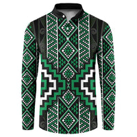 Jade Tukutuku Pattern Aotearoa Button Sweatshirt Niho Taniwha and Puhoro Motifs LT7 Green - Polynesian Pride