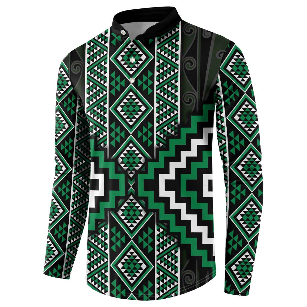 Jade Tukutuku Pattern Aotearoa Button Sweatshirt Niho Taniwha and Puhoro Motifs LT7 - Polynesian Pride