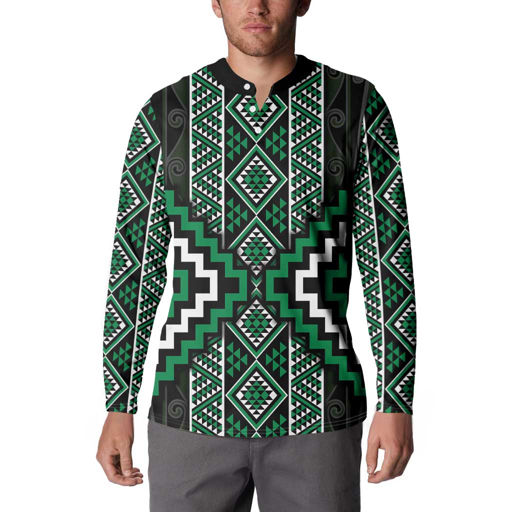 Jade Tukutuku Pattern Aotearoa Button Sweatshirt Niho Taniwha and Puhoro Motifs LT7 - Polynesian Pride