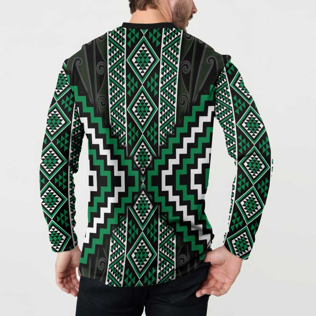 Jade Tukutuku Pattern Aotearoa Button Sweatshirt Niho Taniwha and Puhoro Motifs LT7 - Polynesian Pride
