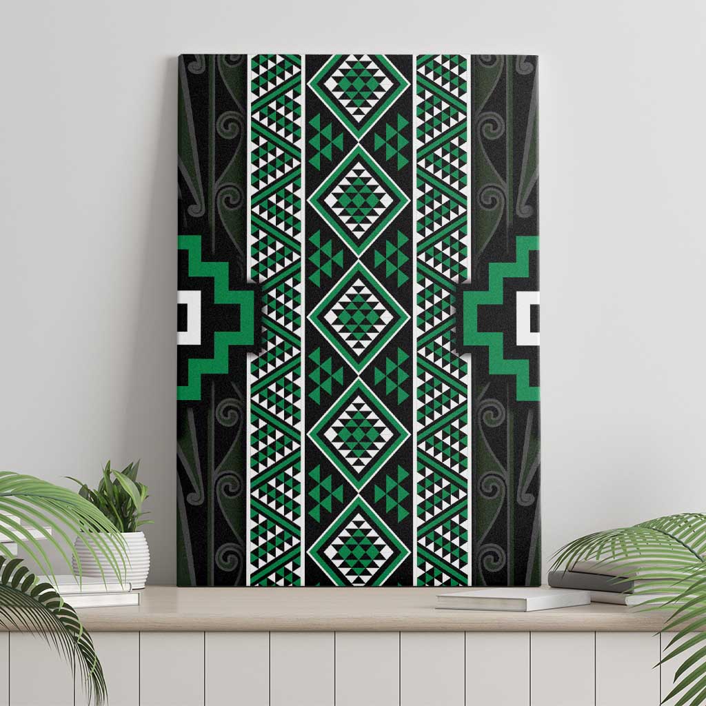 Jade Tukutuku Pattern Aotearoa Canvas Wall Art Niho Taniwha and Puhoro Motifs