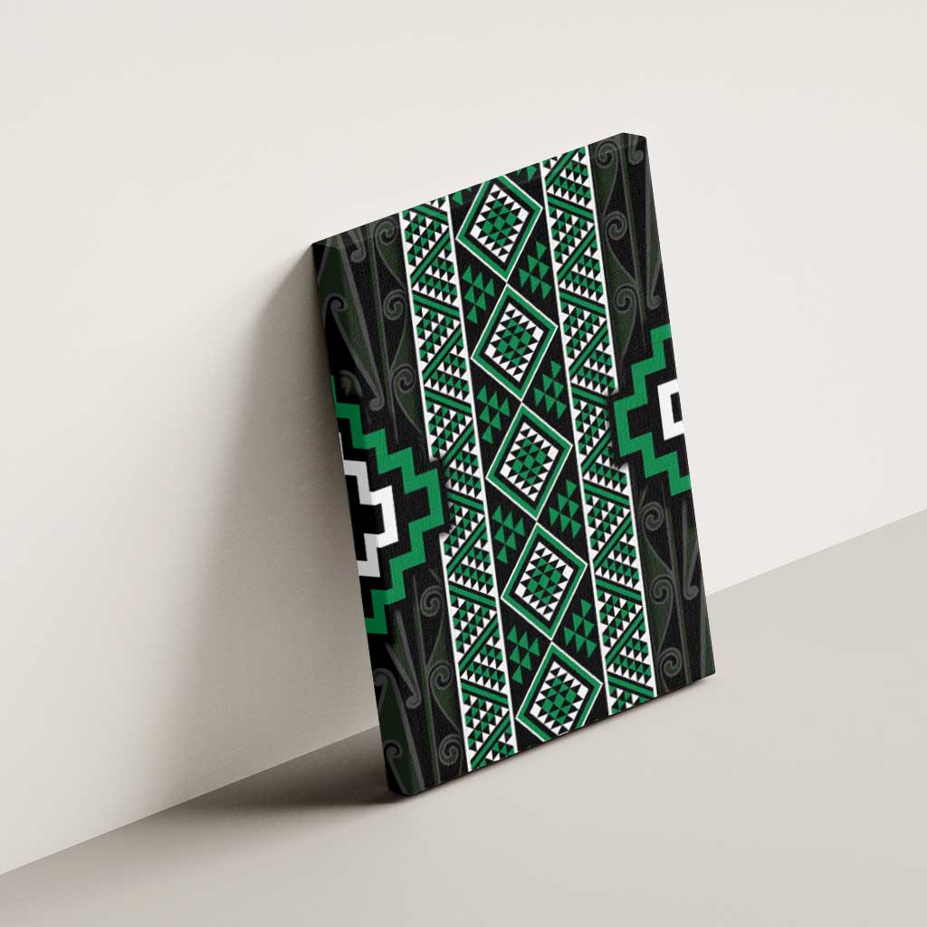 Jade Tukutuku Pattern Aotearoa Canvas Wall Art Niho Taniwha and Puhoro Motifs