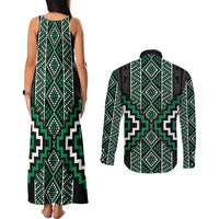 Jade Tukutuku Pattern Aotearoa Couples Matching Tank Maxi Dress and Long Sleeve Button Shirt Niho Taniwha and Puhoro Motifs LT7 - Polynesian Pride