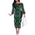 Jade Tukutuku Pattern Aotearoa Family Matching Off The Shoulder Long Sleeve Dress and Hawaiian Shirt Niho Taniwha and Puhoro Motifs