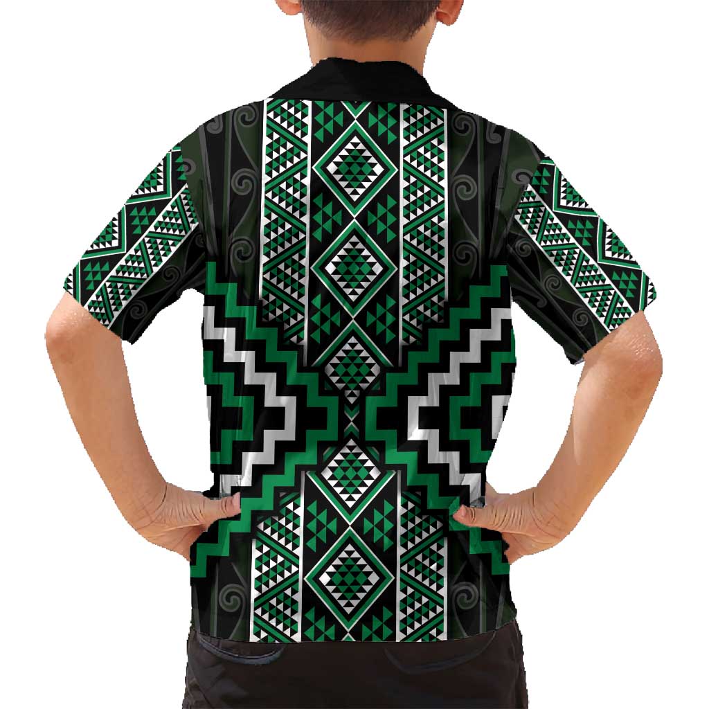 Jade Tukutuku Pattern Aotearoa Family Matching Off Shoulder Maxi Dress and Hawaiian Shirt Niho Taniwha and Puhoro Motifs LT7 - Polynesian Pride