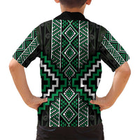 Jade Tukutuku Pattern Aotearoa Family Matching Off Shoulder Maxi Dress and Hawaiian Shirt Niho Taniwha and Puhoro Motifs LT7 - Polynesian Pride