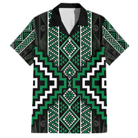 Jade Tukutuku Pattern Aotearoa Family Matching Off Shoulder Maxi Dress and Hawaiian Shirt Niho Taniwha and Puhoro Motifs LT7 Dad's Shirt - Short Sleeve Green - Polynesian Pride