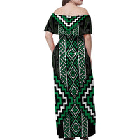 Jade Tukutuku Pattern Aotearoa Family Matching Off Shoulder Maxi Dress and Hawaiian Shirt Niho Taniwha and Puhoro Motifs LT7 - Polynesian Pride