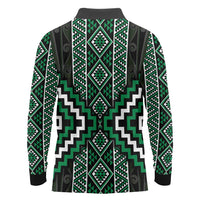 Jade Tukutuku Pattern Aotearoa Long Sleeve Polo Shirt Niho Taniwha and Puhoro Motifs LT7 - Polynesian Pride