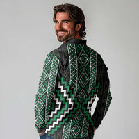 Jade Tukutuku Pattern Aotearoa Long Sleeve Polo Shirt Niho Taniwha and Puhoro Motifs LT7 - Polynesian Pride